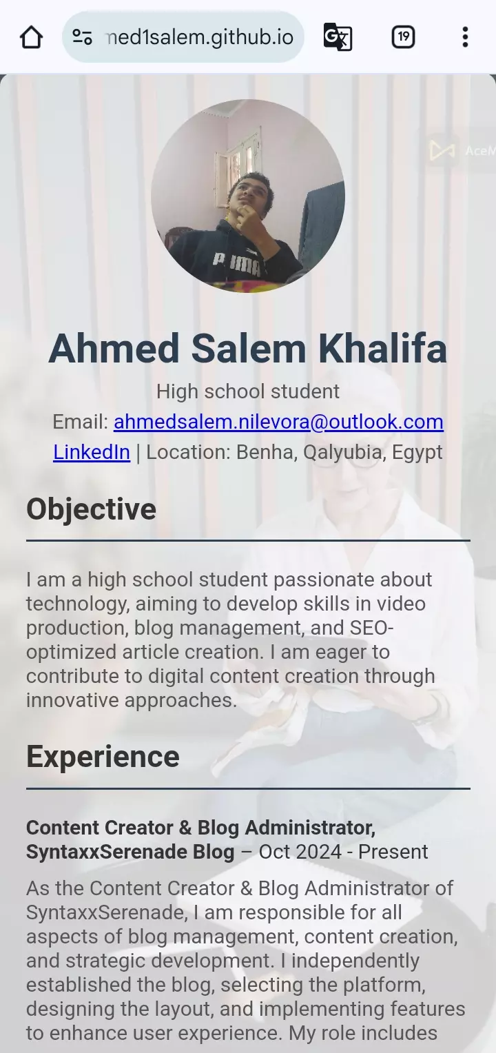 هصمملك 1 صفحة ويب تحتوي على 8 أجزاء وهم ( البيانات الرئيسية والهدف والخبرة والتعليم والمهارات واللغات والشهادات والاهتمامات ) مقابل 5 دولار