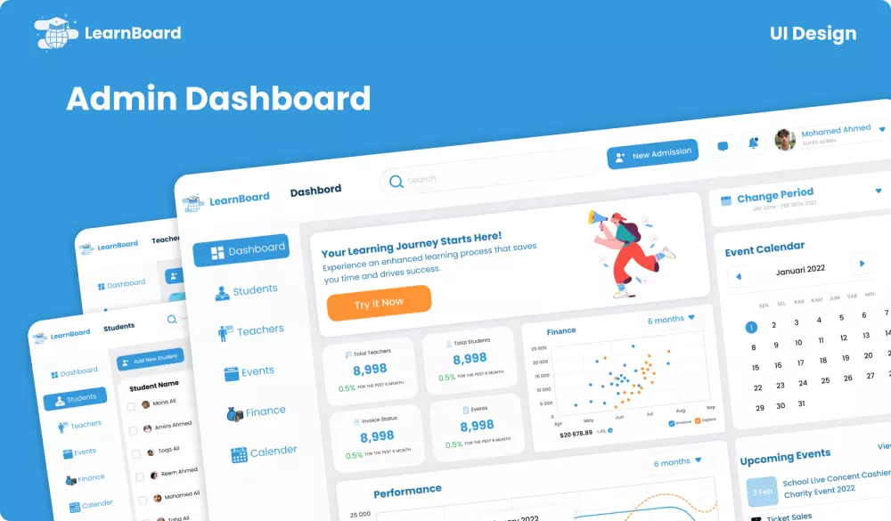 تصميم داش بورد احترافي وعصري لإدارة البيانات بسهولة وفعالية