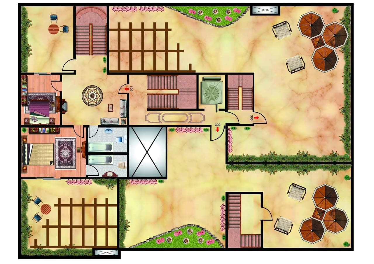 فرش وتلوين بمسقط افقى