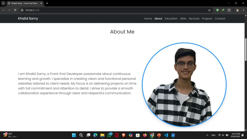 تطوير موقع شخصي بورتفوليو احترافي باستخدام HTML وCSS وBS