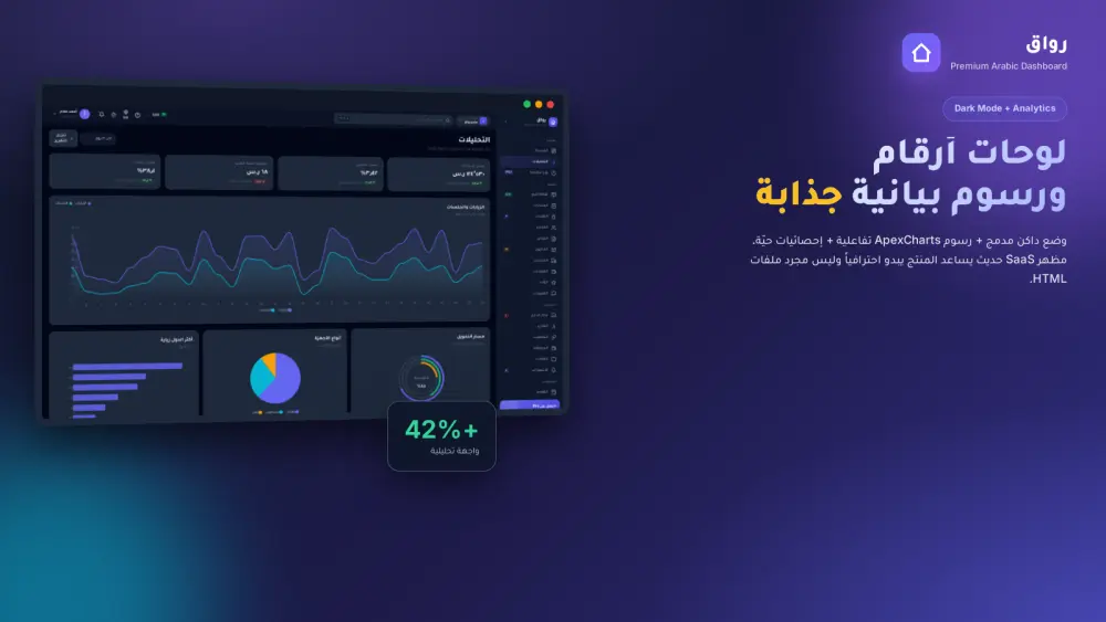 قالب لوحة تحكم عربي احترافي ٥٠ صفحة RTL + وضع داكن + ZATCA