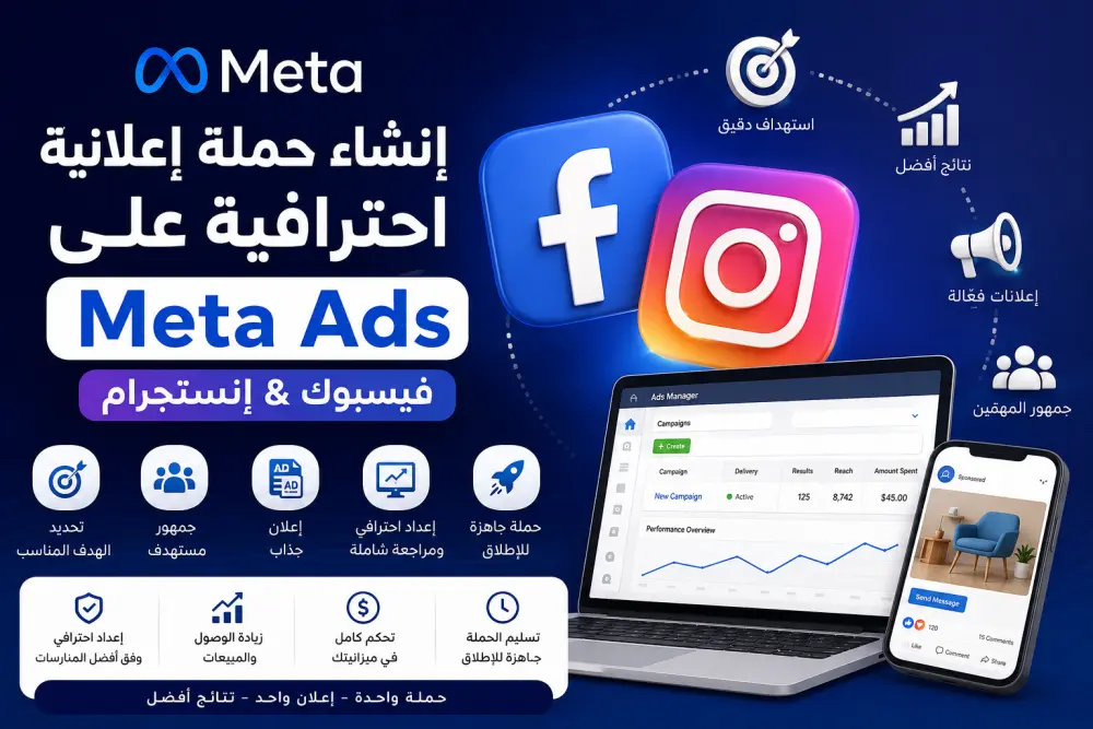 سأنشئ حملة إعلانية احترافية على Meta (فيسبوك وإنستجرام) لمنتج أو خدمة واحدة