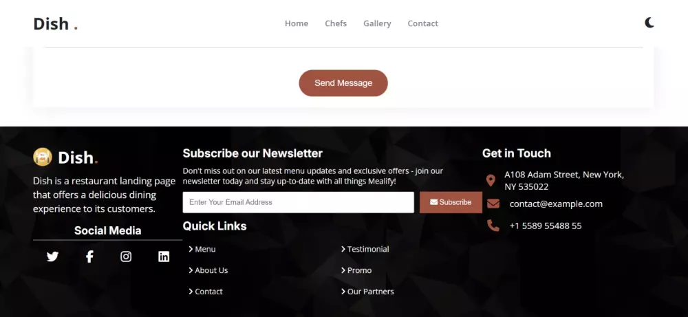 تصميم صفحة هبوط احترافية لمطعم "Dish"