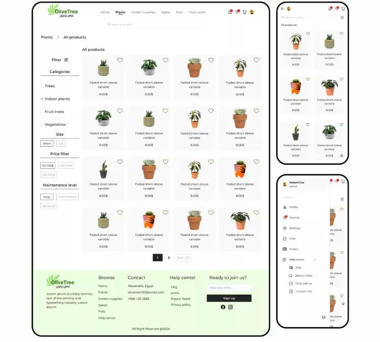 تصميم شامل تجارة الكترونية عن النباتات -موقع وتطبيق-