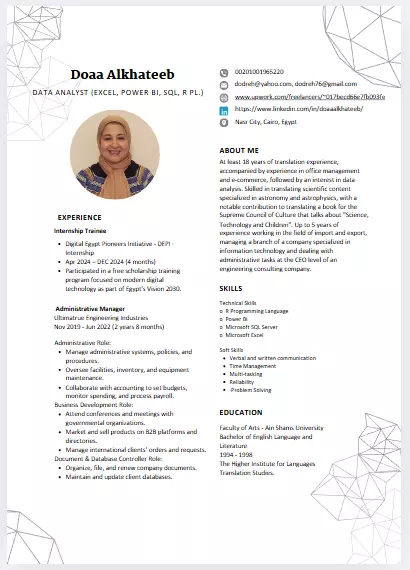 سير ذاتية احترافية والبروفايل على المنصات المتخصصة  cover letter , Resume ,CV