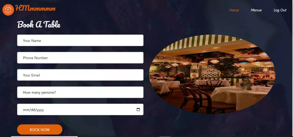 موقع إلكتروني للمطعم مع ميزات إضافة الطعام إلى السلة وحجز المكان