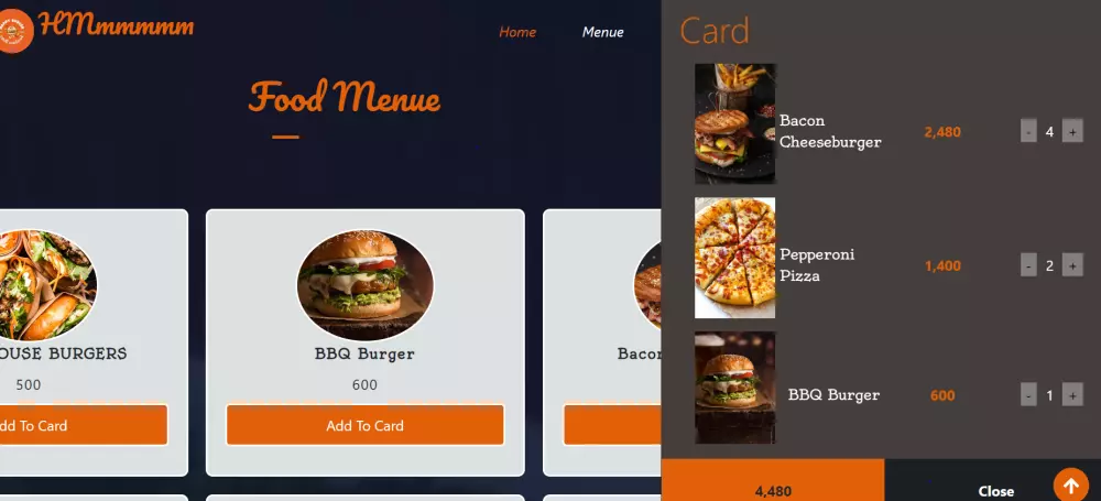 موقع إلكتروني للمطعم مع ميزات إضافة الطعام إلى السلة وحجز المكان