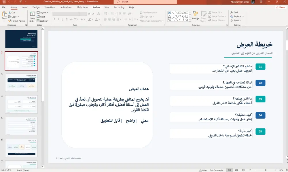 تصميم عرض PowerPoint احترافي منظم من فكرتك أو محتواك