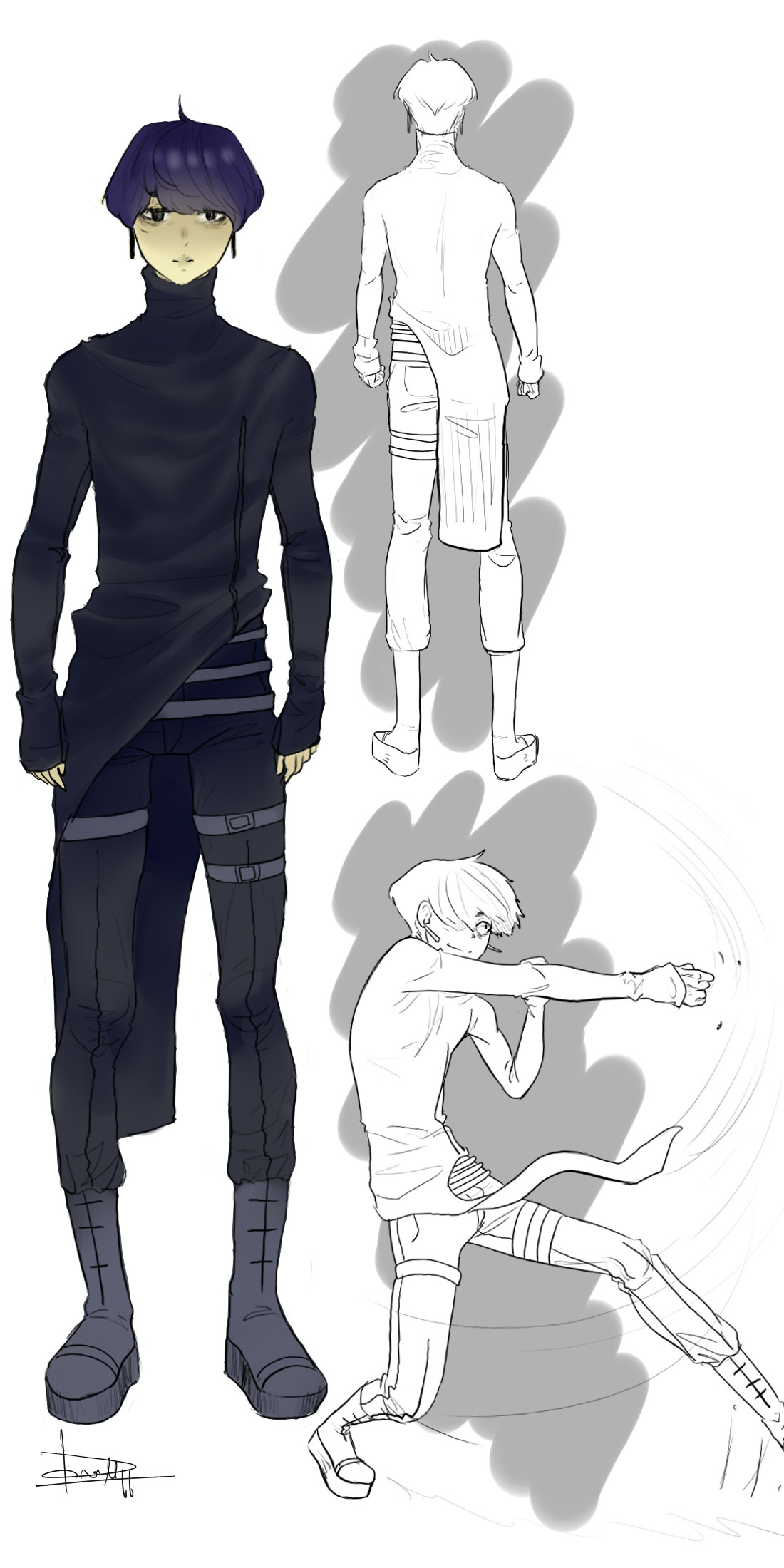 خدمه موديل شيت model sheet تصميم كامل من زاويه واحده ملونه بدقه عاليه واربع تصاميم جانبيه بدون تلوين