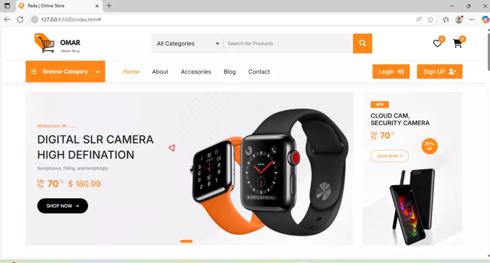 تصميم متجر إلكتروني من صفحة واحدة باستخدام HTML و CSS و JavaScript