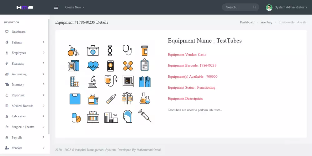 موقع الكتروني مستشفى مع لوحة تحكم