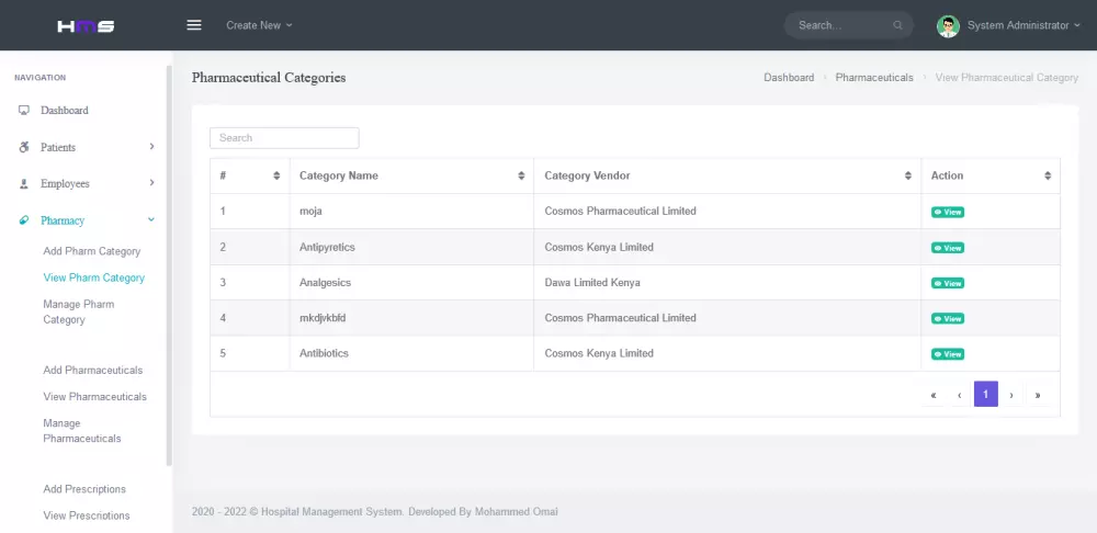 موقع الكتروني مستشفى مع لوحة تحكم