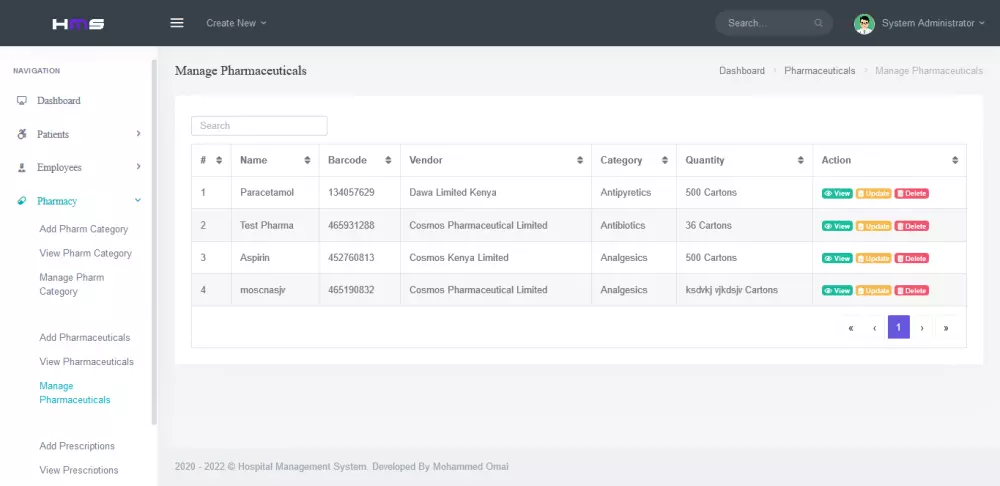 موقع الكتروني مستشفى مع لوحة تحكم
