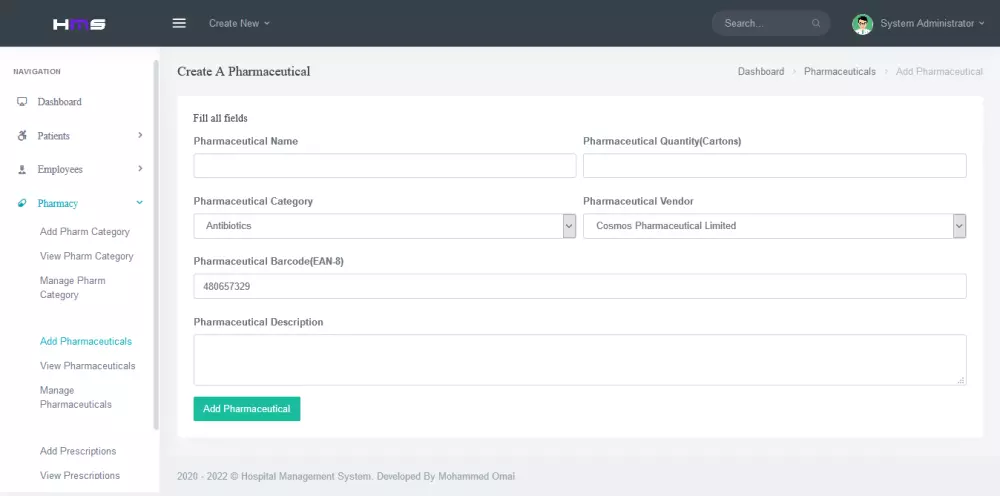 موقع الكتروني مستشفى مع لوحة تحكم