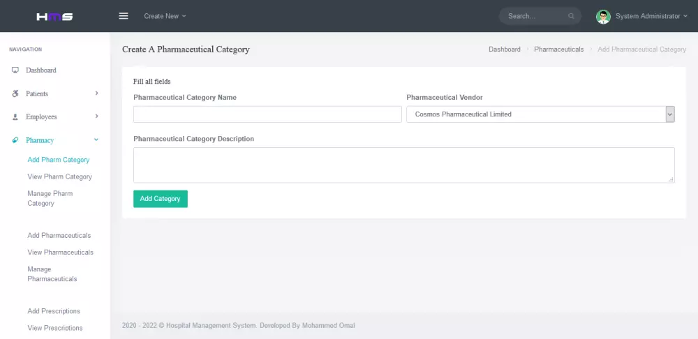 موقع الكتروني مستشفى مع لوحة تحكم