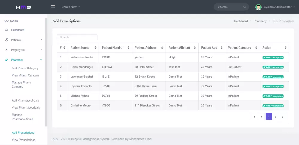 موقع الكتروني مستشفى مع لوحة تحكم