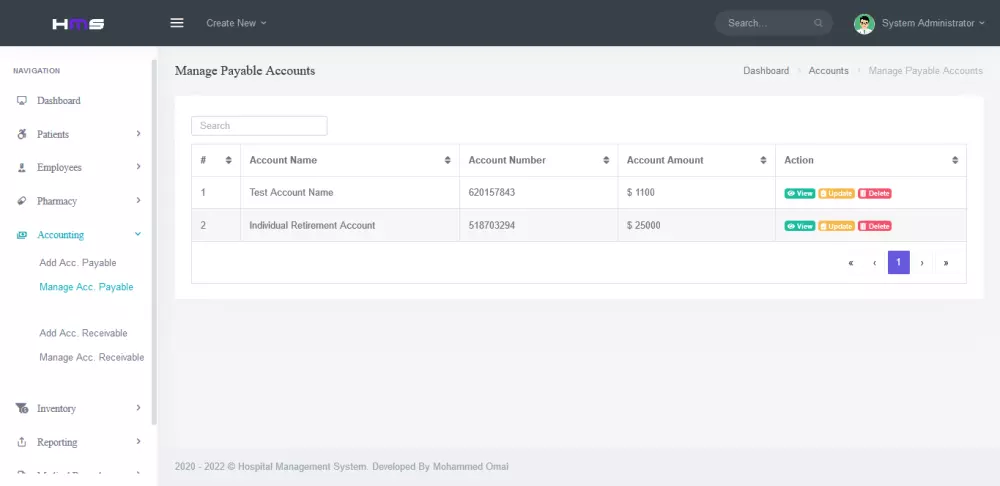 موقع الكتروني مستشفى مع لوحة تحكم