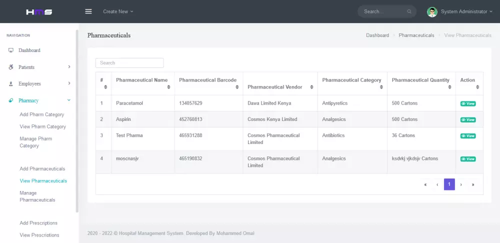 موقع الكتروني مستشفى مع لوحة تحكم