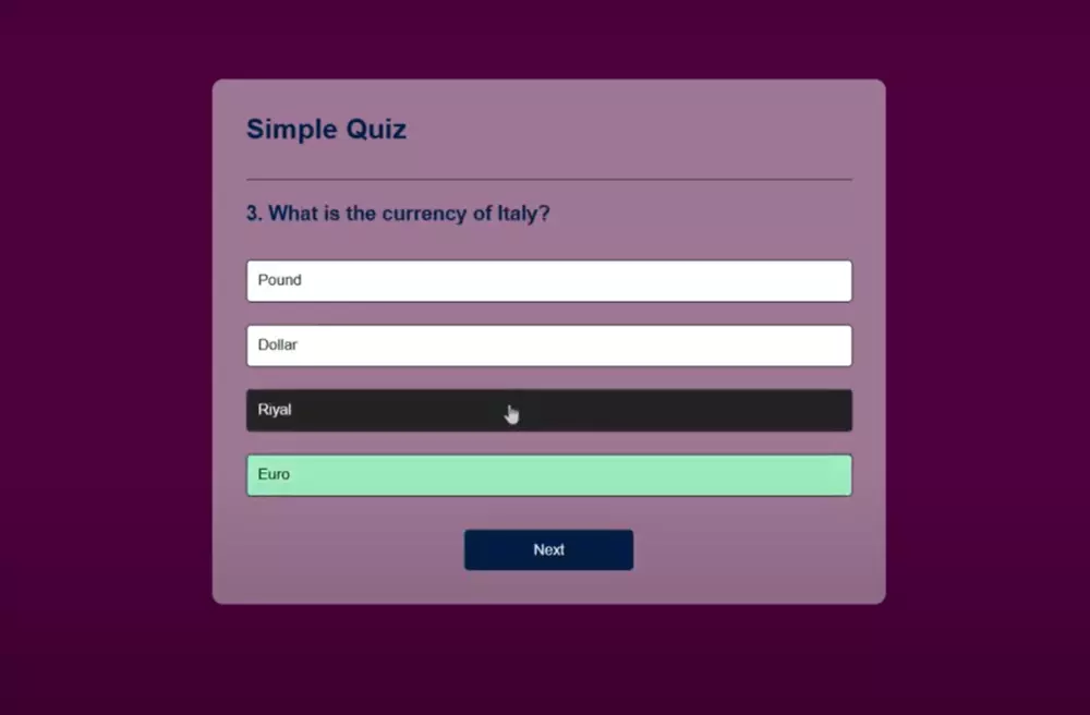 برمجة تطبيق اختبارات تفاعلية HTML/CSS/JS لتقييم معلومات المستخدمين