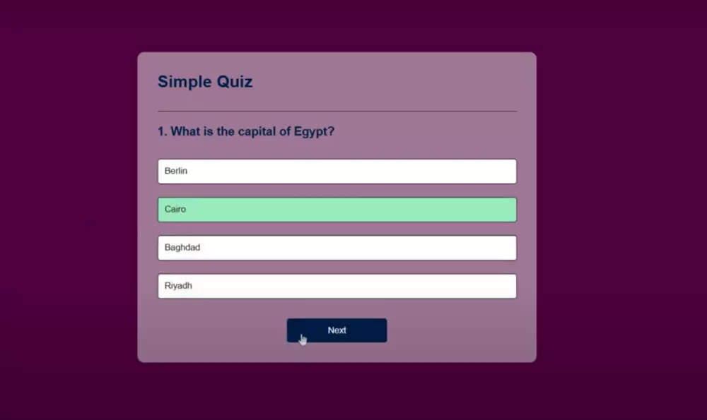 برمجة تطبيق اختبارات تفاعلية HTML/CSS/JS لتقييم معلومات المستخدمين