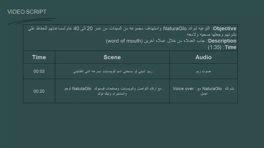 كتابة فيديو سكريبت video script