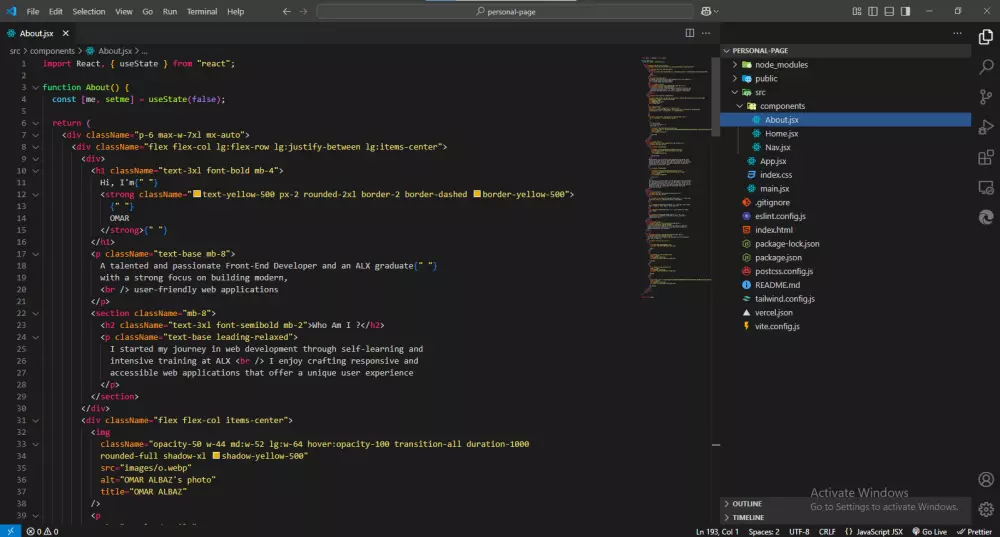 انشاء مواقع ويب باستخدام  HTML, CSS, JavaScript, React, Tailwind CSS
