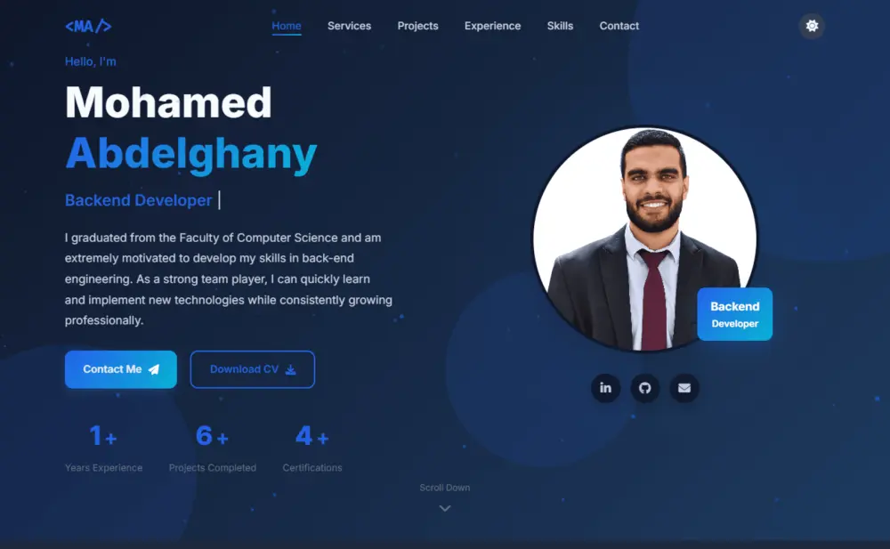 تصميم مواقع، تطوير مواقع، معرض أعمال، موقع شخصي، صفحة هبوط، برمجة، ووردبريس، واجهات احترافية.