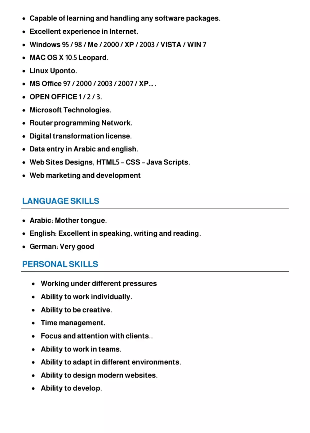 تصميم سيرة ذاتية احترافية ATS CV باللغتين