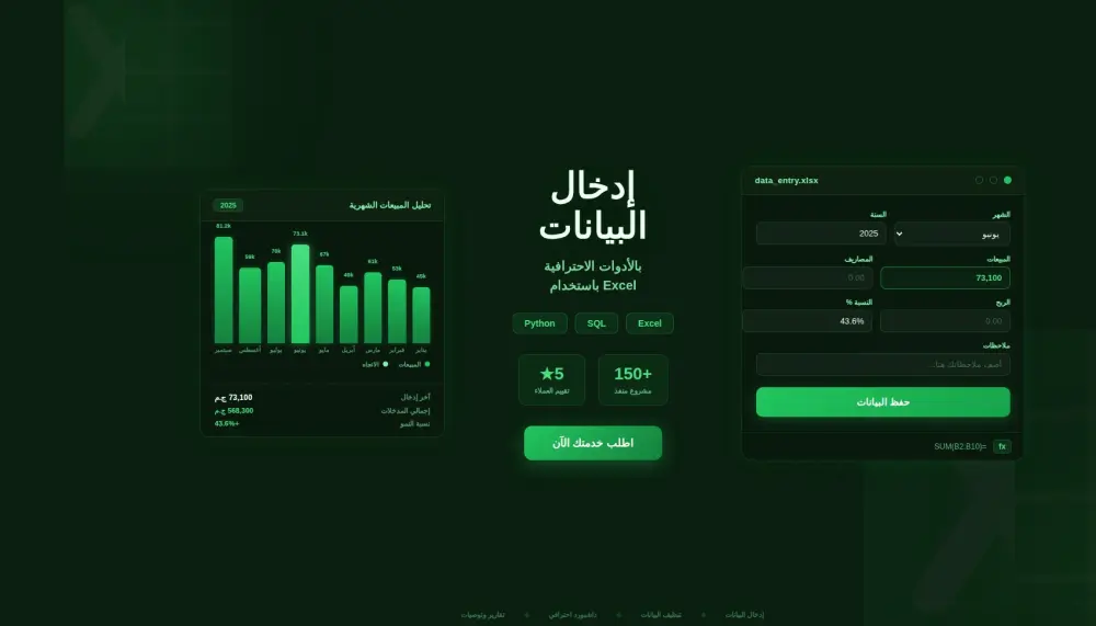 إدخال البيانات الى الاكسل بدقة وسرعة وبتنسيقات مناسبة