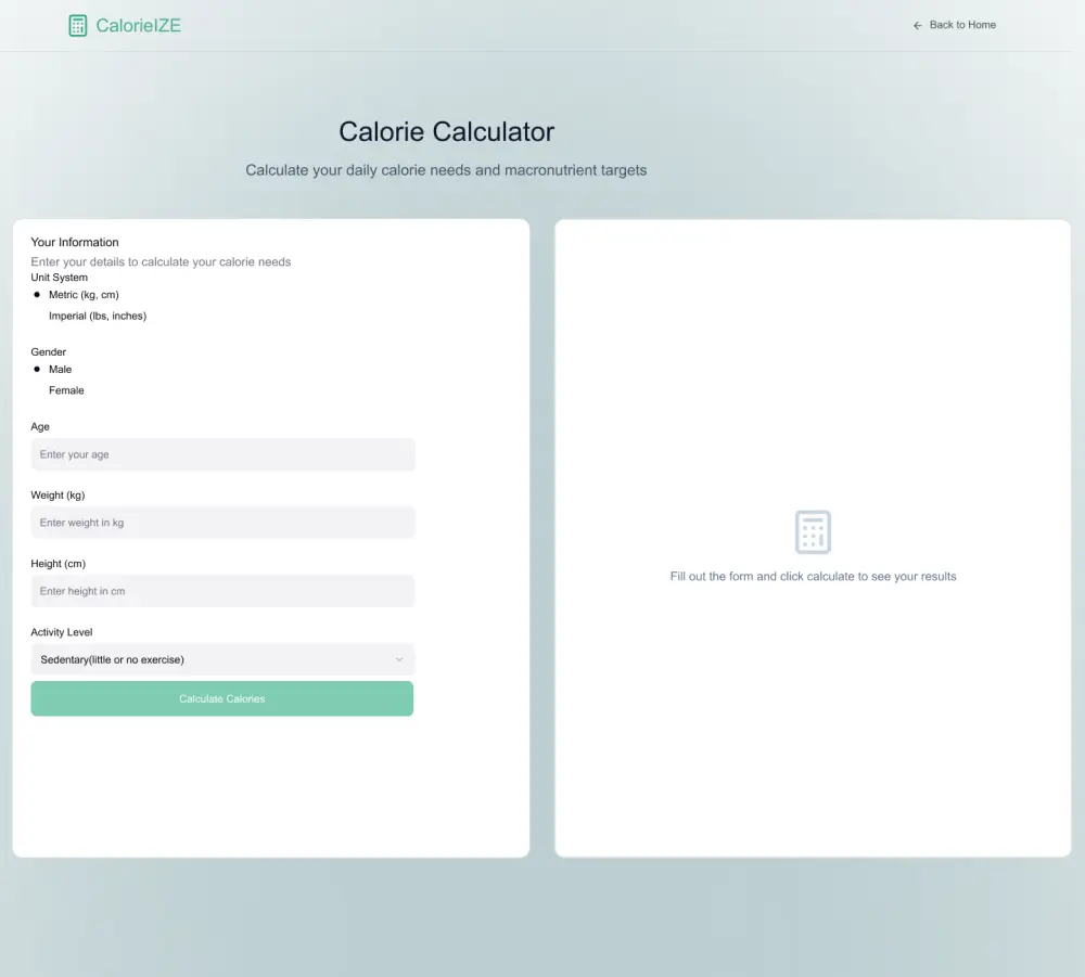 موقع لحساب الكالوري متكون من ثلاث صفحات