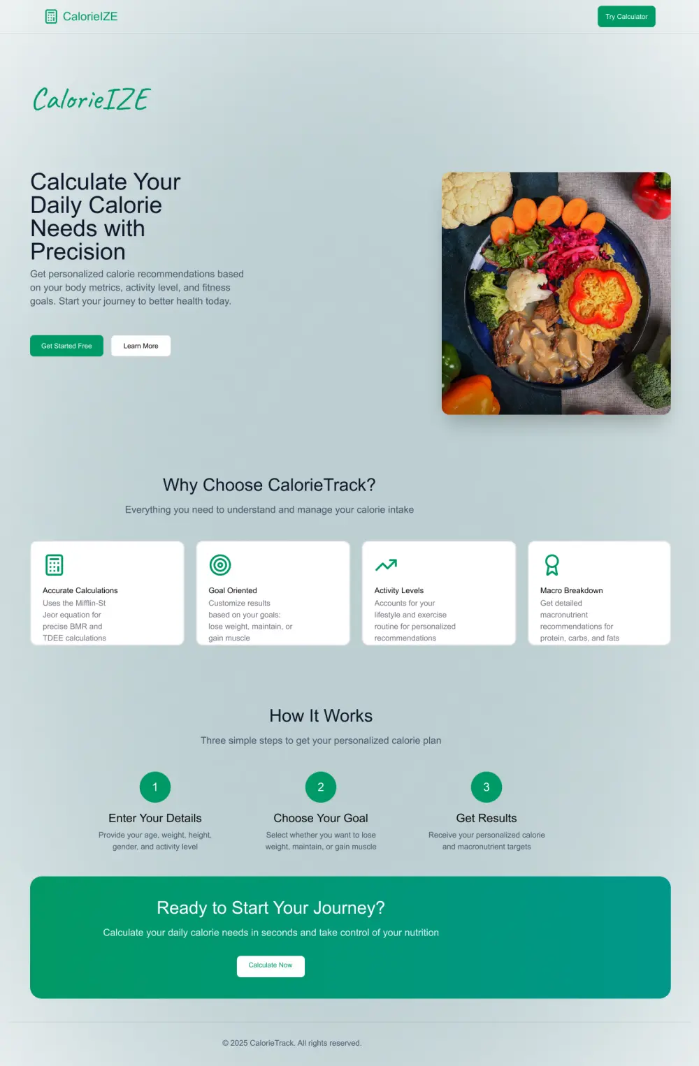 موقع لحساب الكالوري متكون من ثلاث صفحات