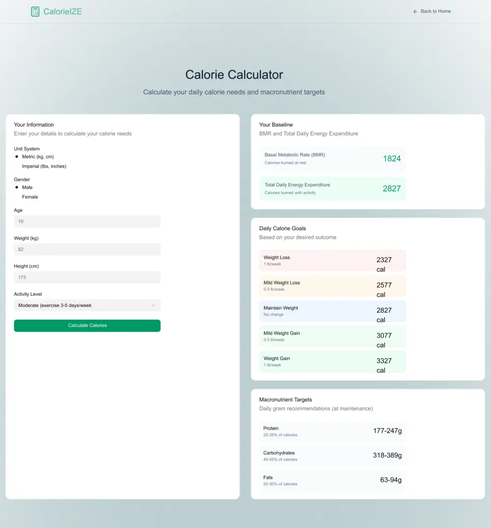 موقع لحساب الكالوري متكون من ثلاث صفحات