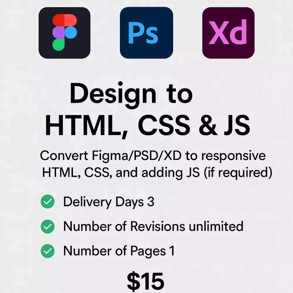 سأقوم بتحويل تصاميم PSD/Figma إلى HTML، CSS، JavaScript وBootstrap بشكل مثالي، سريع ومتجاوب