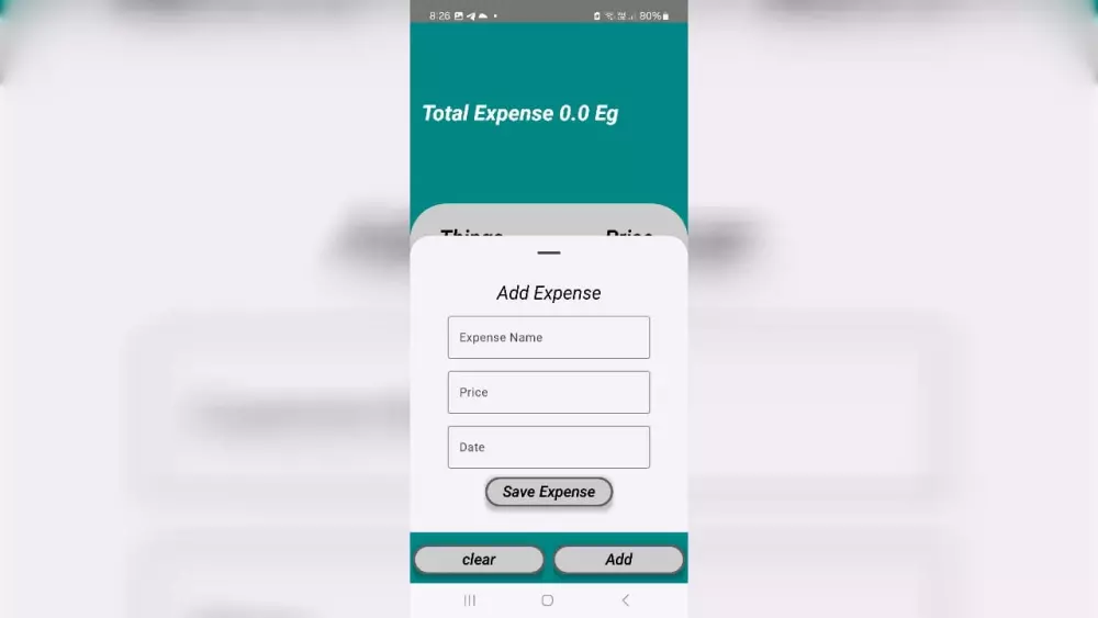 اقدم  لك تطبيق Expense Tracker المخصص لأدارة و تتبع المصاريف بواجة مستخدم انيقه وسهلة الاستخدام . التطبيق يساعد المستخدمين على تسجيل مصاريفهم اليومية ومعرفة اجمالى المصاريف .