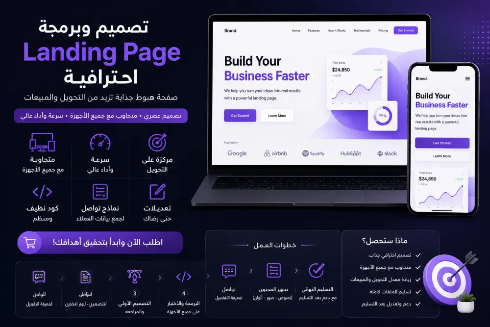 سأقوم بتصميم وتطوير Landing Page سريعة وجذابة لعملائك.