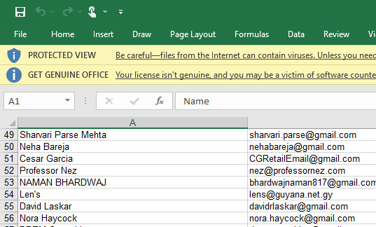 قائمة بريدية تضم 100 اسم مستخدم وبريد الكترونى ملف اكسيل لاغراض التسويق  و غيره