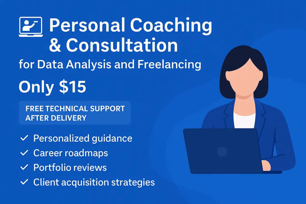 جلسة تدريب واستشارة شخصية لتوجيهك في مسار تحليل البيانات والعمل الحر