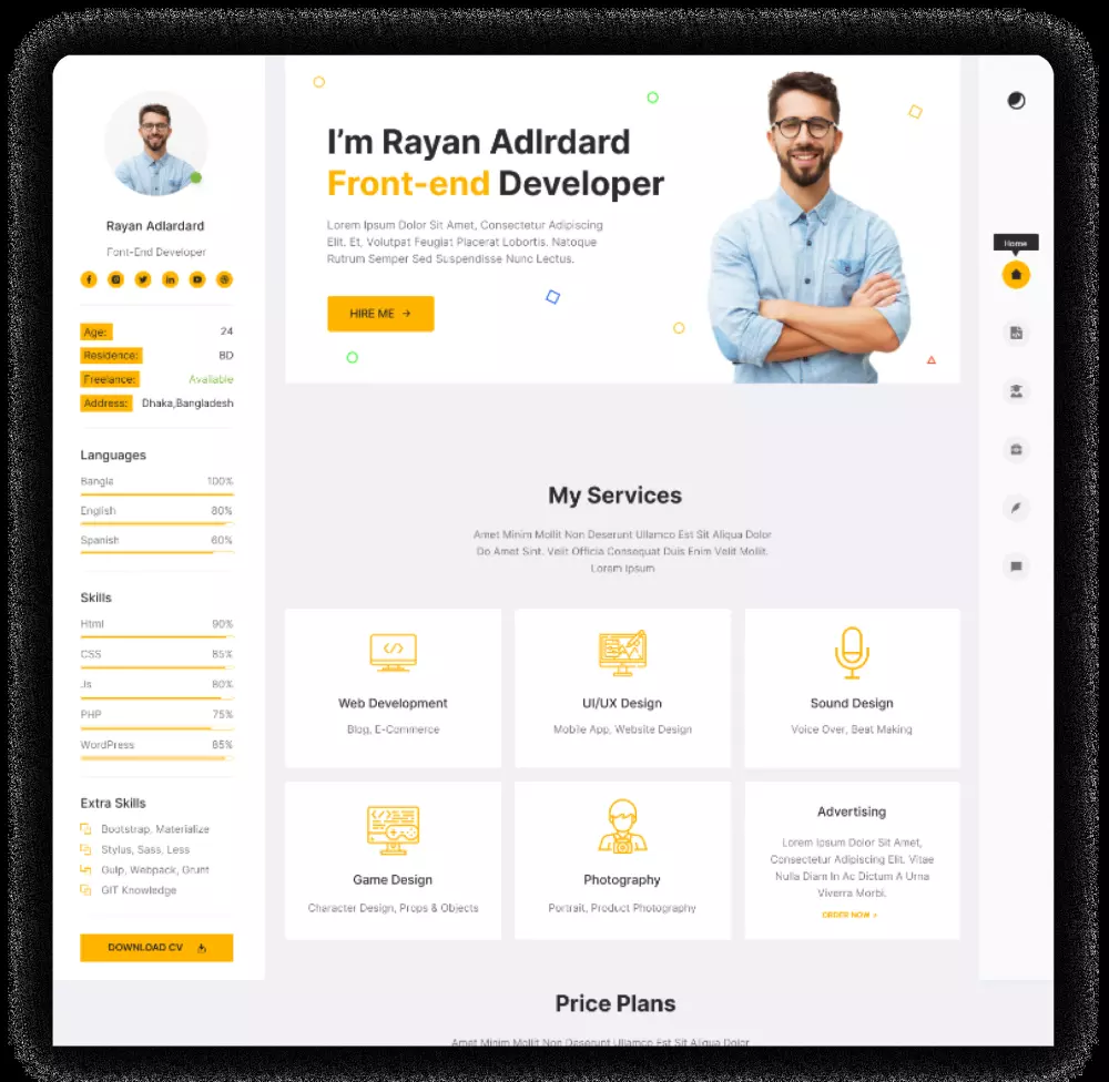 تصميم بروفايل شخصي (Portfolio) تفاعلي باستخدام HTML5 وCSS3 وJavaScript وBootstrap
