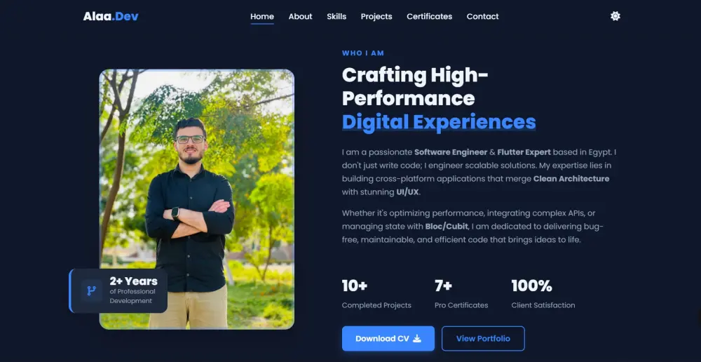 سأقوم بإنشاء موقع بورتفوليو احترافي باستخدام HTML و CSS و Js