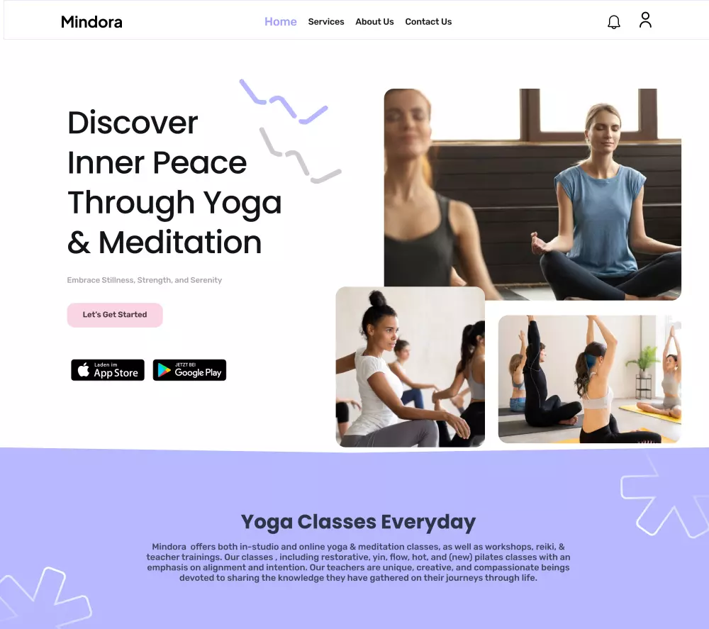 تصميم صفحة هبوط لموقع مختص باليوجا والتأمل