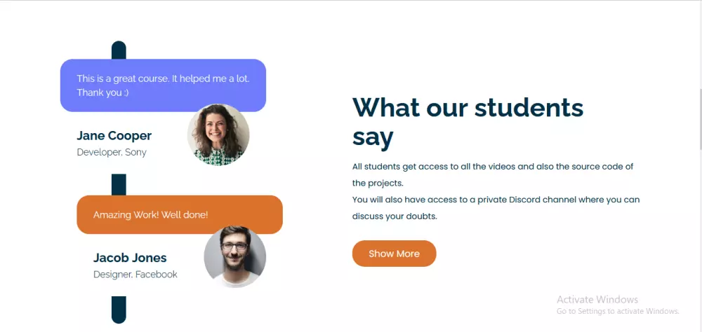 تصميم صفحة بورتفوليو احترافية بـ 4 أقسام + نموذج تواصل