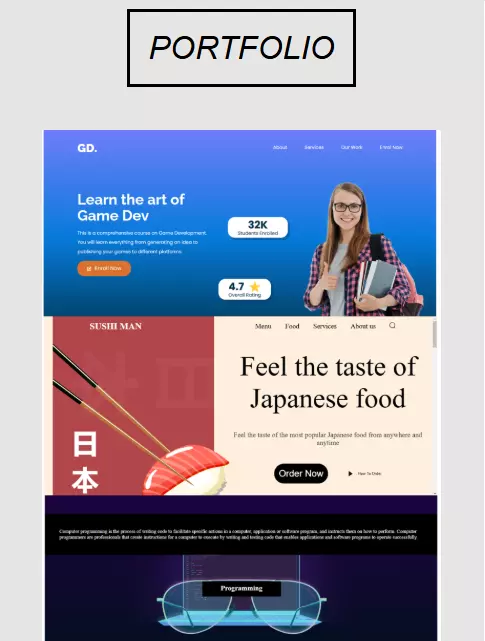 تصميم صفحة بورتفوليو احترافية بـ 4 أقسام + نموذج تواصل