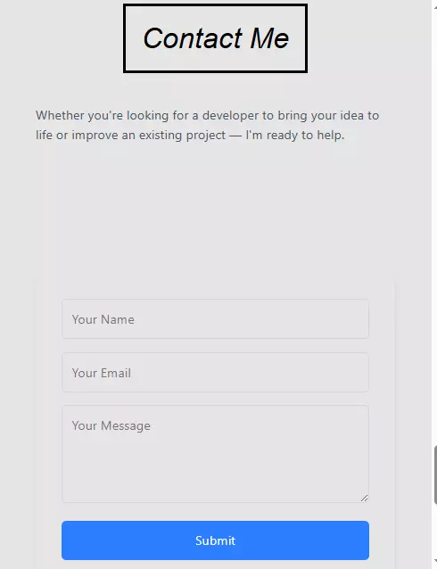 تصميم صفحة بورتفوليو احترافية بـ 4 أقسام + نموذج تواصل