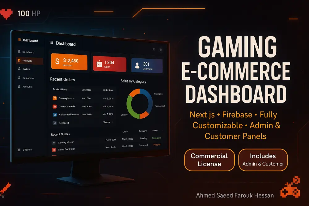لوحة تحكم متجر إلكتروني بتصميم ألعاب قابلة للتخصيص باستخدام Next.js