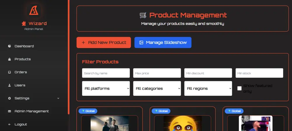 لوحة تحكم متجر إلكتروني بتصميم ألعاب قابلة للتخصيص باستخدام Next.js