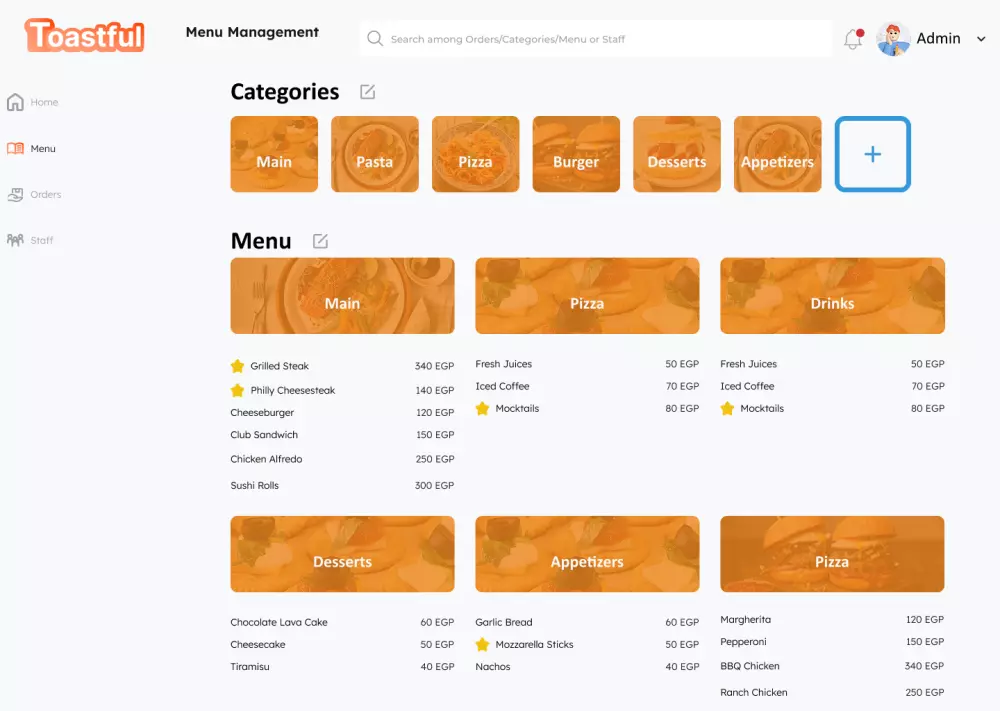 لوحة تحكم لمطعم (أو أي خدمة مشابهة)