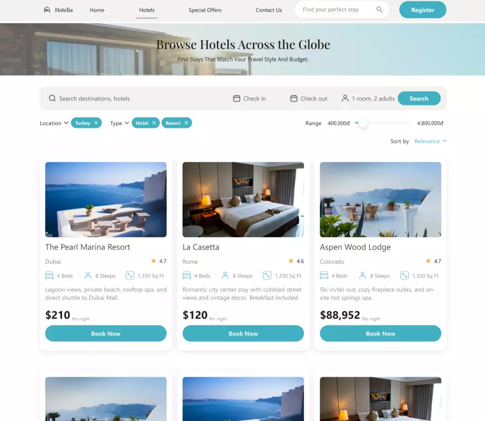 تصميم واجهة وتجربة مستخدم لمواقع حجز الفنادق