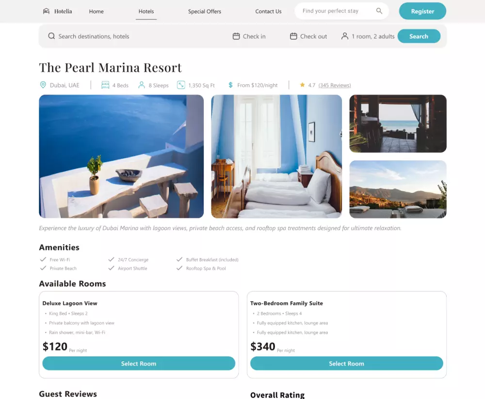 تصميم واجهة وتجربة مستخدم لمواقع حجز الفنادق