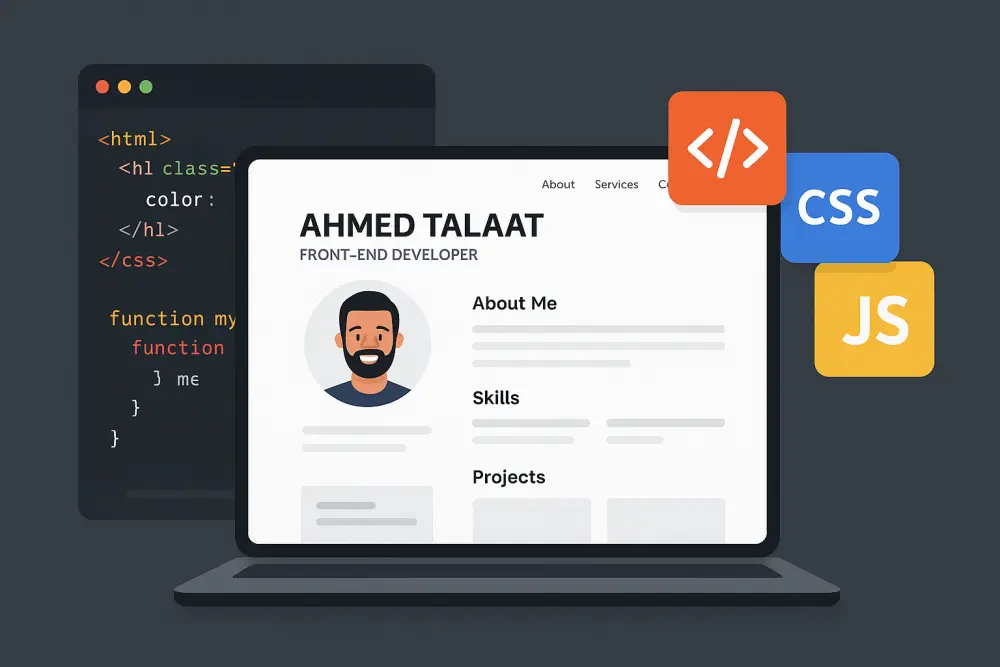تصميم وتطوير بورتفوليو شخصي احترافي باستخدام HTML وCSS وJavaScript