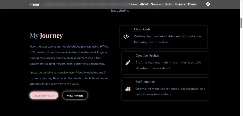 سأقوم بتصميم وبناء صفحة ويب شخصية (Portfolio) كاملة واحترافية باستخدام HTML وCSS وJavaScript